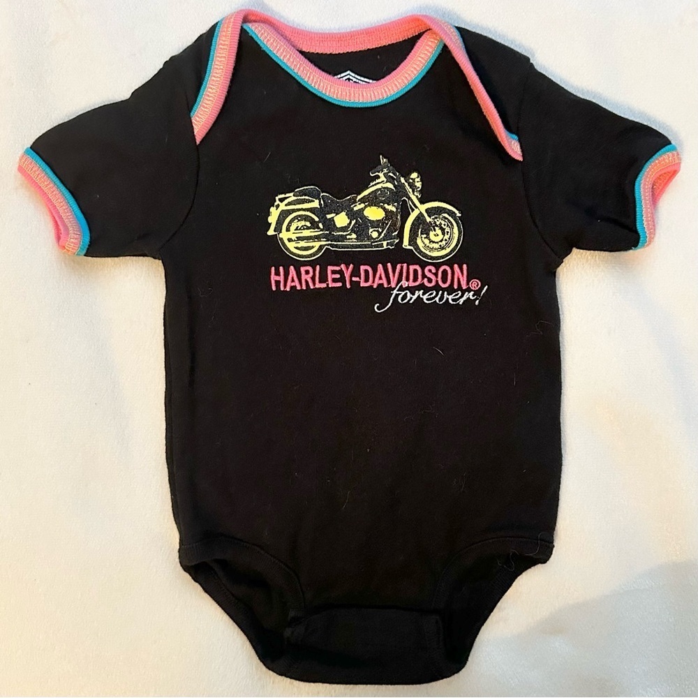 Harley Davidson Baby Girl One Piece Bodysuit 3/6M Cotton Embroidered Y2K Rare
